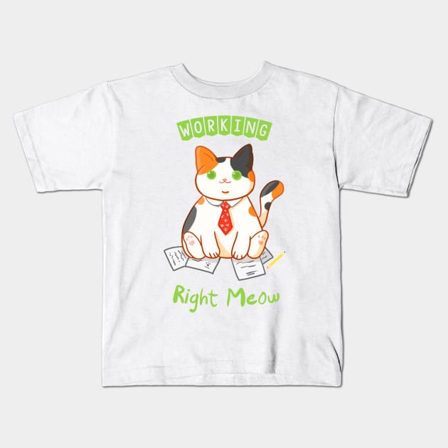 Cat at work Kids T-Shirt by Ebidcheese